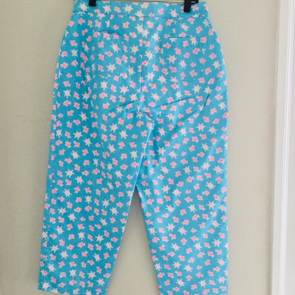 Lilly Pulitzer Blue/ Pink Turtle Print Crop Leg Pants Size 10 - Picture 2 of 6